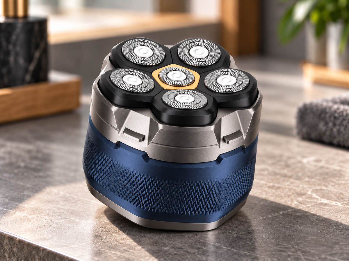 ContourSix Rotary Head Shaver on a bathroom counter