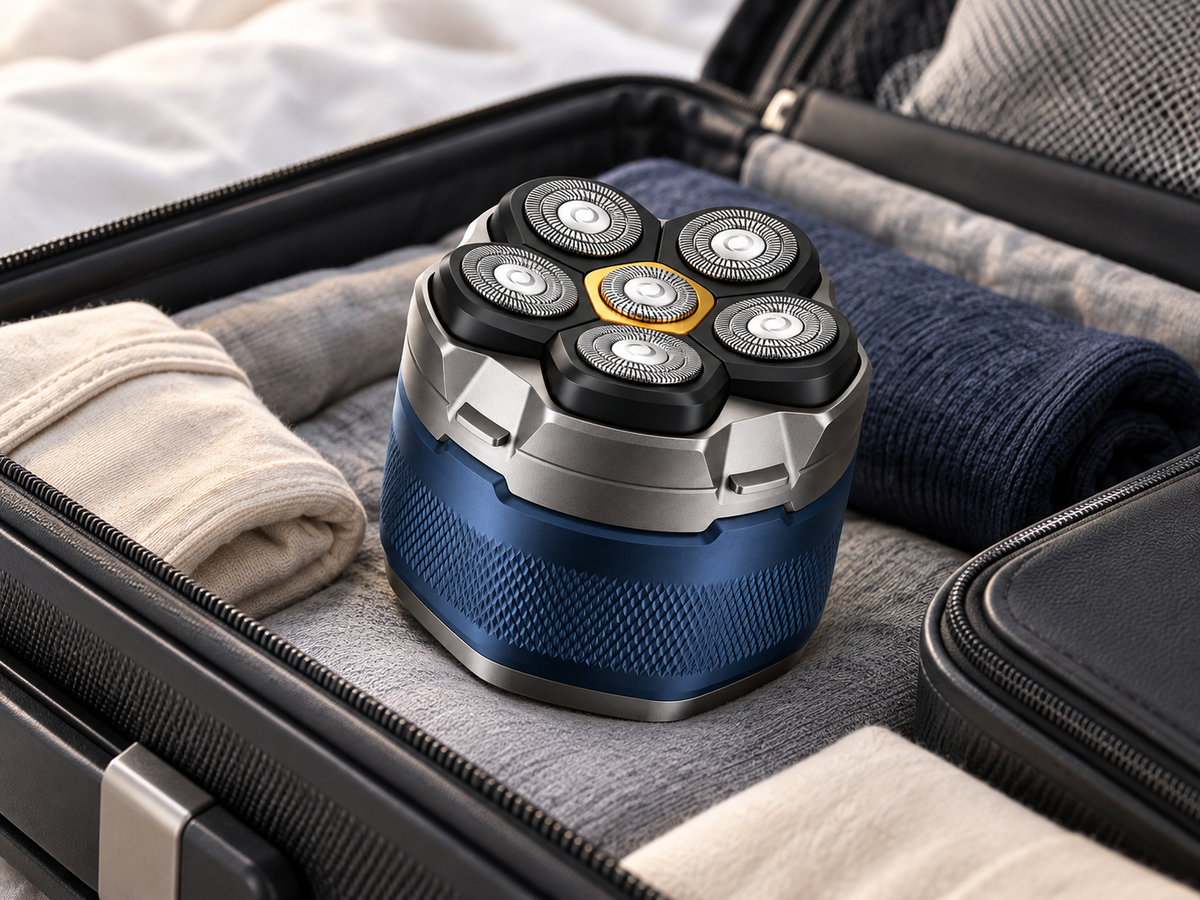 ContourSix Rotary Head Shaver packed in a suitcase
