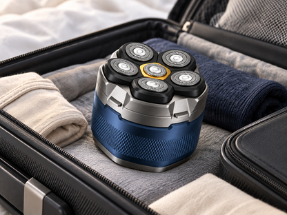 ContourSix Rotary Head Shaver packed in a suitcase